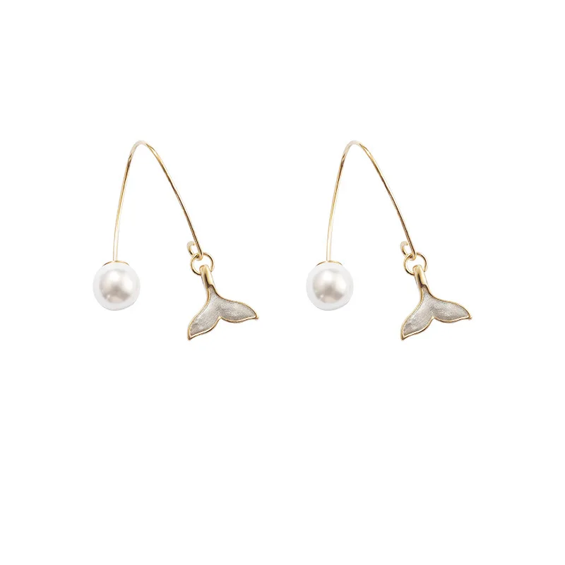 

Korean Temperament Wild Mermaid Tail Pearl Earrings Simple Temperament High-end Earrings