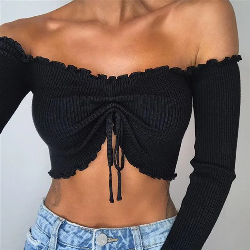 fashion folds autumn sexy strapless crop tops-2