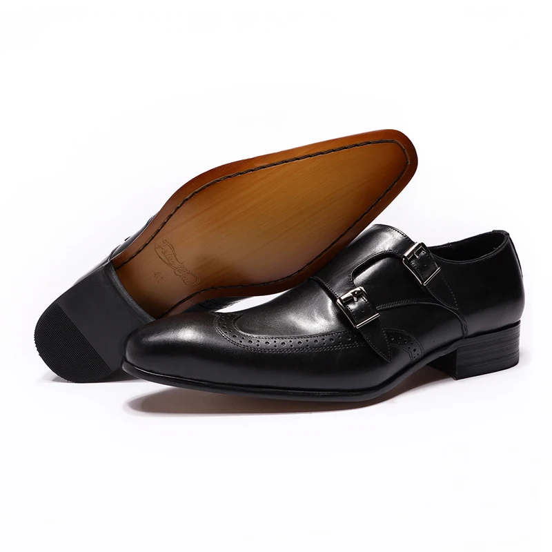 Новинка года; Стильные Мужские модельные туфли из натуральной кожи с ремешком; Цвет черный, бордовый; деловые туфли с двойной пряжкой для работы
