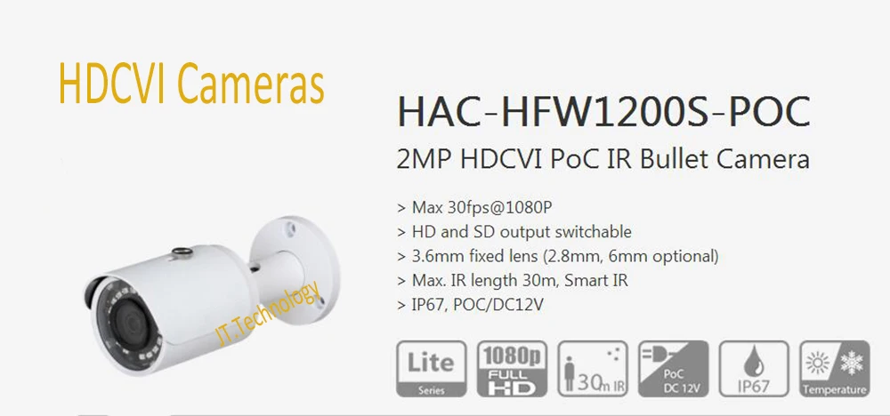 

Free Shipping DAHUA English Security Camera CCTV 2MP 1080P Waterproof HDCVI PoC IR Bullet Camera No Logo HAC-HFW1200S-POC