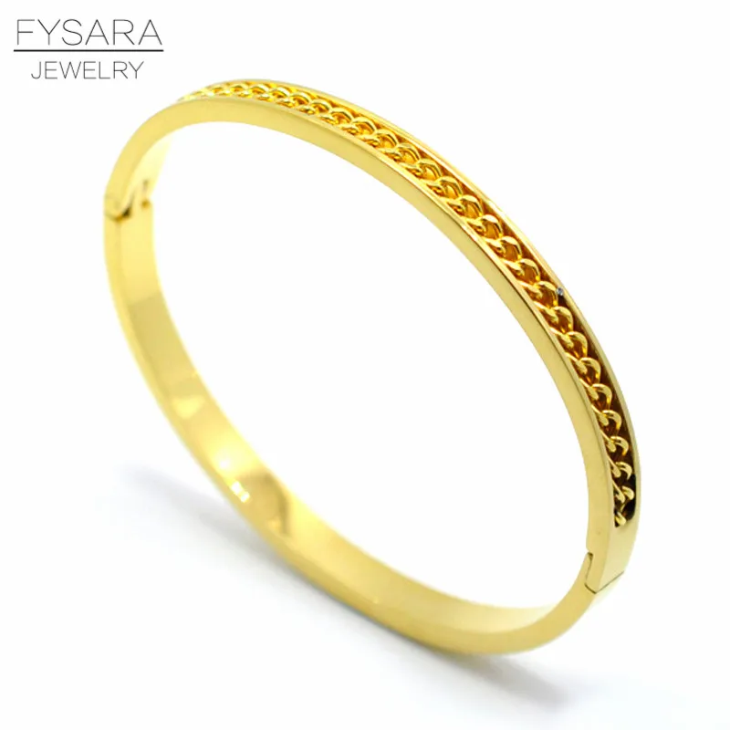 

FYSARA Simple Jewelry Titanium Steel Bangle Rose Gold Color Link Chains Bracelets & Bangles Women Jewelry Thin Lover Pulseira