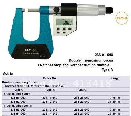 

Deep throat Micrometers .Type A 0-25*50mm.0-1inch.Quality goods.233-01-040