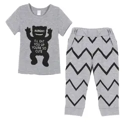 Комплект одежды для малышей, топ с короткими рукавами, рубашка и штаны, детская одежда для мальчиков и девочек, 2 предмета