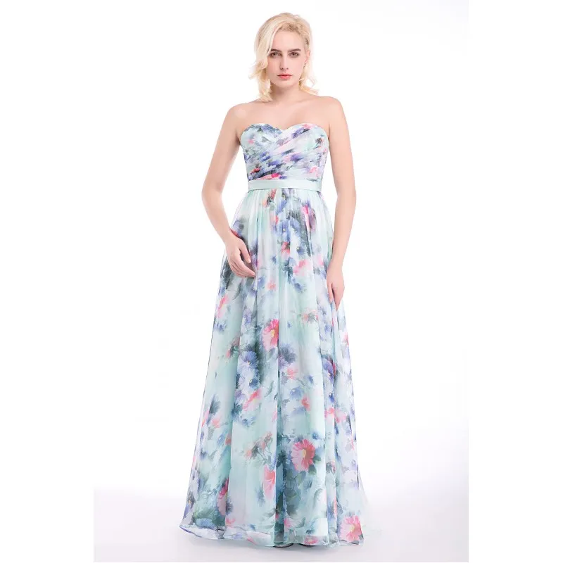 3 Designs Prom Dresses 2017 Spring Summer Flower Pattern Floral Print Chiffon Evening Dress