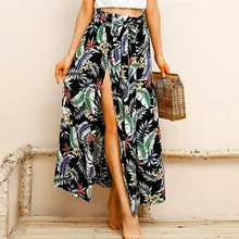 Женская пляжная юбка, женские юбки, винтажный принт, Длинная женская юбка миди с высокой талией,, летняя сексуальная юбка с разрезом