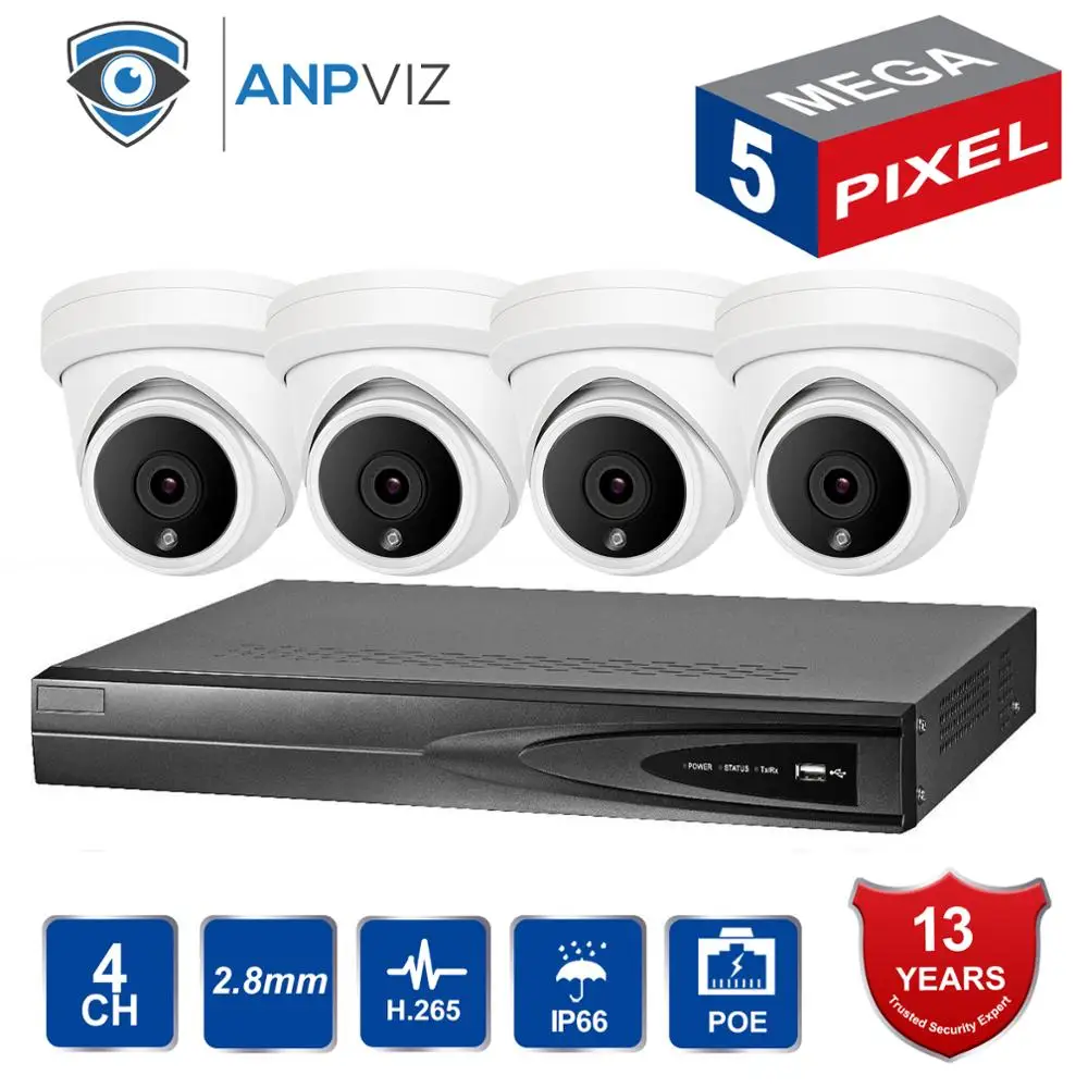 

2019 New NVR KITS 4CH Video Cameras System 5.0 MP Metal IP Camera Indoor 4CH 5MP POE NVR 13V CCTV Kit Email Alarm Night Vision