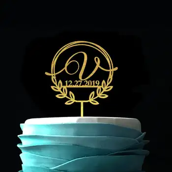 

Personalized Letter Cake Topper Metallic Gold Wooden Wedding Party Cake Decoration Unique Initials and Date Cake Accessories