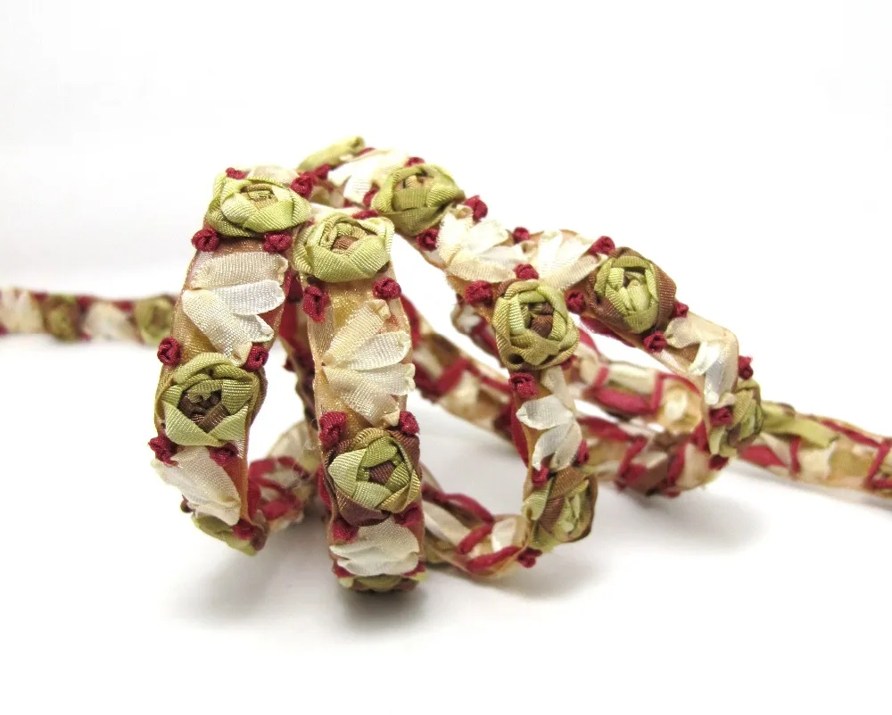 1 Yard 5/8 Inch Embroidered Rose BudMauveColorful Flower Ribbon Trim