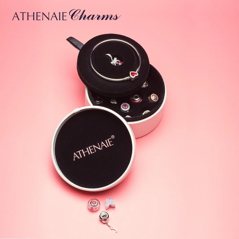 ATHENAIE High Quality Round White PU Gift Box for Necklace Bracelet & Bangles Earrings Charms Beads Jewelry Packaging Jewelry Packaging