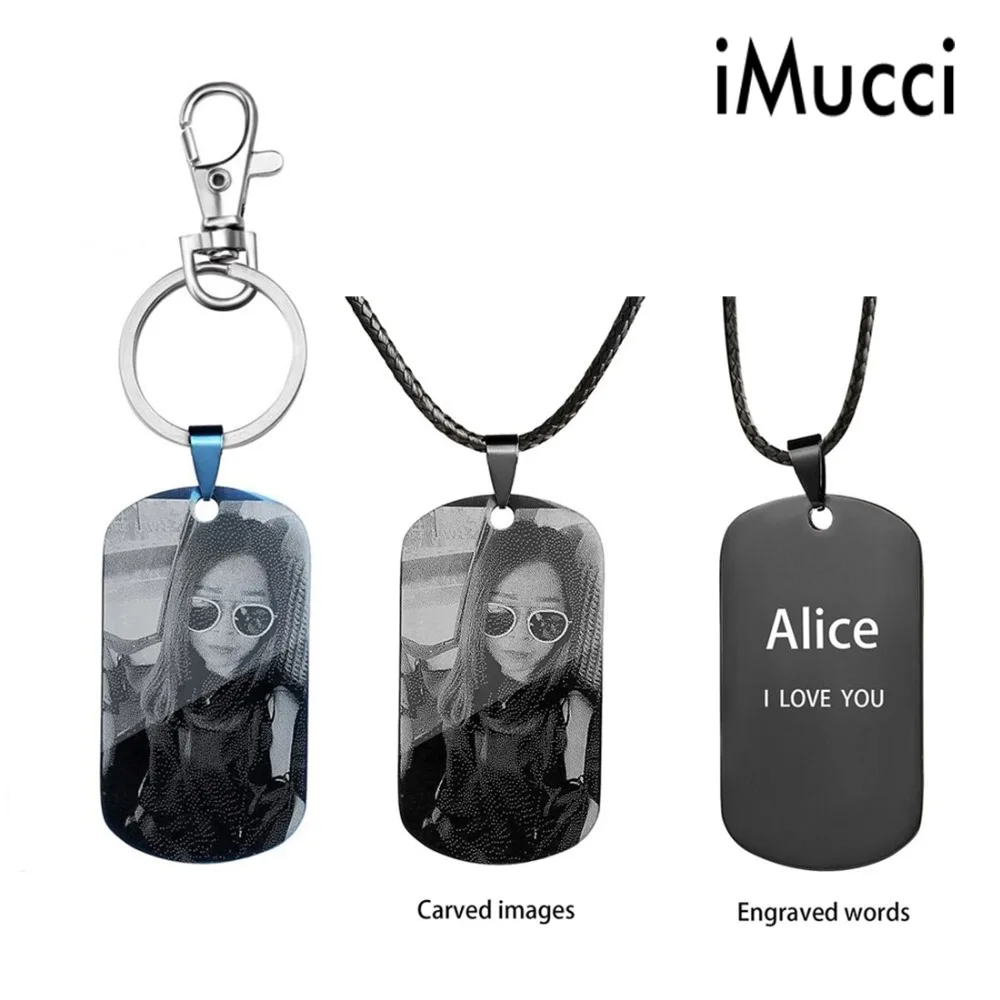 

iMucci Personalized Customized Pictures Image Pendant Necklace Stainless Steel Engraved Both Side Tag Text Photo Key Chains