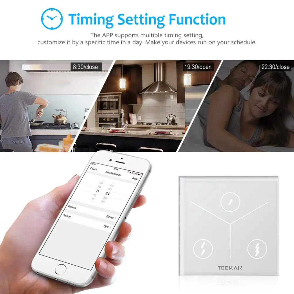 Teekar 1/2/3 настенный светильник сенсорный выключатель интеллектуальный переключатель Wi-Fi настенный домашний переключатель Стекло Панель ЕС Стандартный для Alexa Google Home