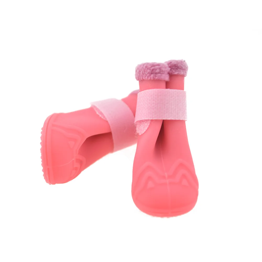 Резиновые зимние теплые флисовые ботинки для дождливой погоды для собак водонепроницаемые сапожки для щенка, ботиночки для маленьких собак чихуахуа с нескользящей подошвой - Цвет: Розовый