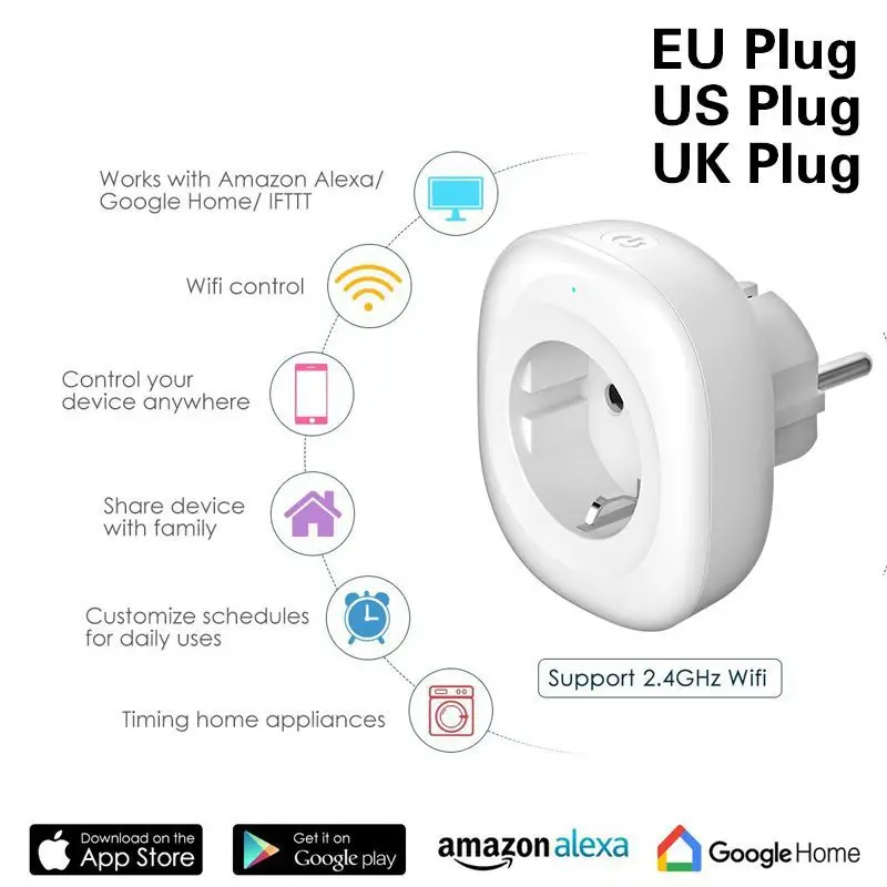 

WIFI Smart Charger EU Plug 220V 16A Remote Control Voice control smart Timing Switch Work For Amazon Alexa/Google Assistant