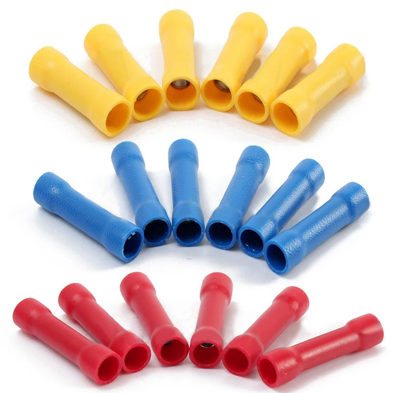 50pcs Assorted Insulated Straight Butt Connectors Electrical Crimp Wire Cable Terminals Set Red Blue Yellow