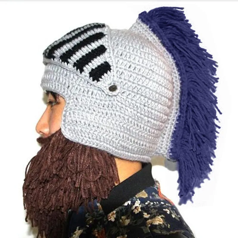BomHCS забавные зимние теплые шапки с бородой для косплея Римский рыцарь вязаный шлем оригинальные варварские шапочки ручной работы мужские шапки