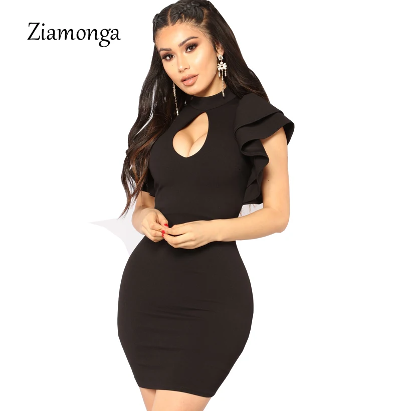 

Ziamonga Plus Size Women Dresses Black Rose Red Ruffles Sleeve Sexy Sheath Dress Elegant Sleeveless Casual Bodycon Party Dress