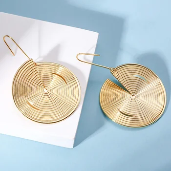 

Women's Gold Tone Spiral Disc Brass Drop Earrings Stylish Bali Tribe Bohemia Decorate Jewelry Womans Special Accessories