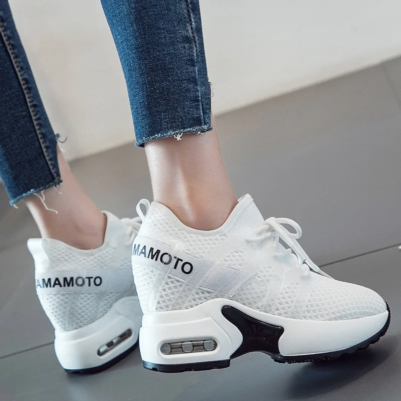 

Sneakers Sleeehak Height Increasing Sneakers High Heel Casual White Sneakers Shoes Women Leisure Platform Wedges Krasovki Black