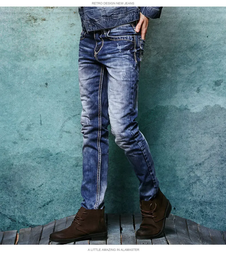 Retro Thick Thread Men Straight Jeans 2 