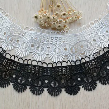 

High Quality 5 Yards per Lot 4.3 CM Width White Black Water Soluble Lace Trim Sewing Floral Lace Fabric Trims