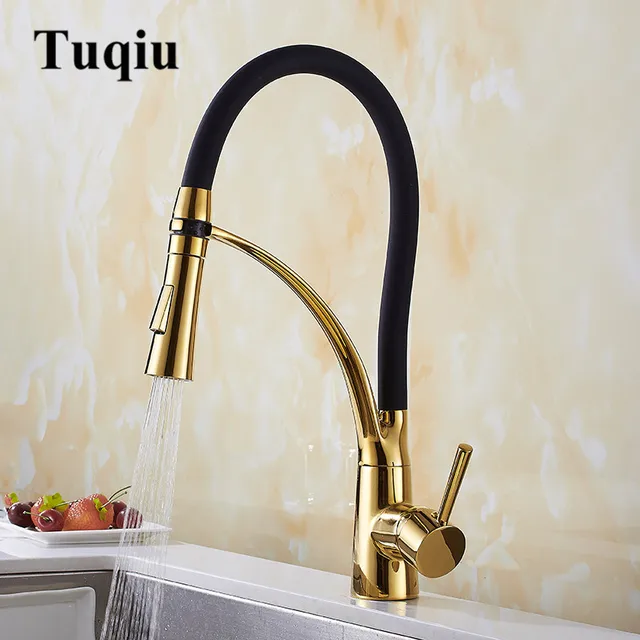 Special Offers Swivel Kitchen Faucets Gold Mixer Faucet for Kitchen Single Handle Pull Down Sink Faucet Deck Mounted Crane for Sink