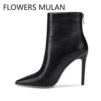 

Fashion Ankle Boots For Women Black Leather Winter Shoes Woman Rivets Sole Zapatos De Mujer High Heels Gladiators Lady Booties