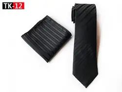 8 см формальные галстук Наборы для ухода за кожей уникальный черный полосатый галстук и платок для Бизнес Свадебные