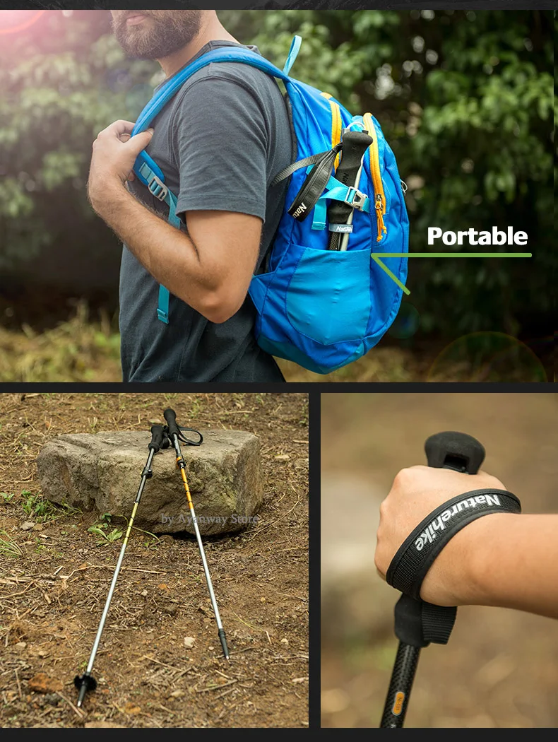 Vara de Carbono Naturehike Dobrável Bengala Ajustável Pólo Portátil Caminhadas Alpenstocks Trekking Escalada Varas Luz 9 Naturehike luz dobrável bengala vara de carbono