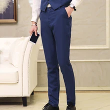 Мужские брюки, синие, красные, хлопковые, одноцветные, повседневные, тонкие, весенние и летние, деловые, мужские, модные, трендовые костюмы