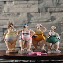 1PC Resin Bikini swimsuit Fat Woman Figurine Mediterranean Style Creative Doll People Home Room Decor Gifts