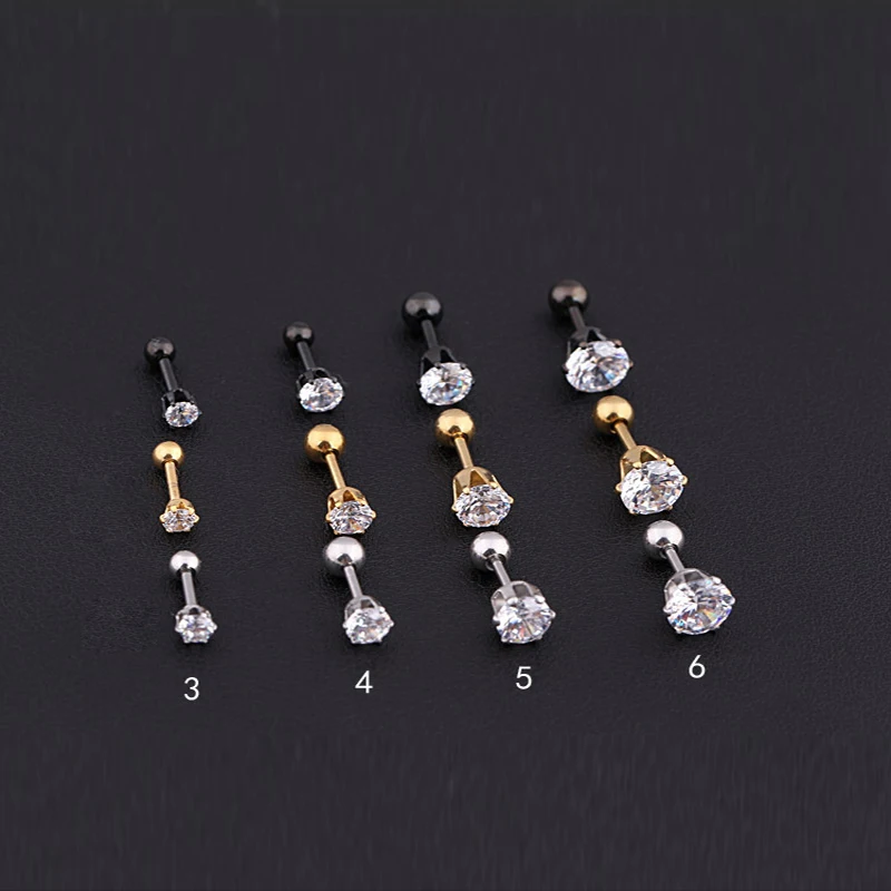 New Hot Medical Titanium Zircon High Quality Earrings Size 3/4/5/6mm Star Crystal Cartilage