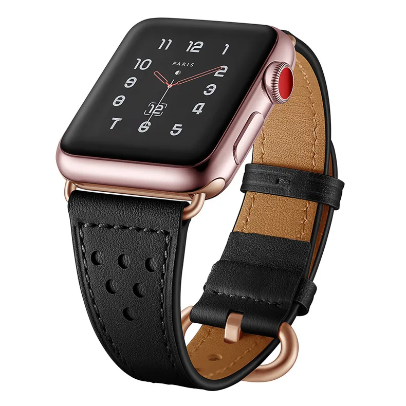 Slim Leather Band for Apple Watch | Oxa Leather, Black / 41mm | 40mm | 38mm / Rose Gold