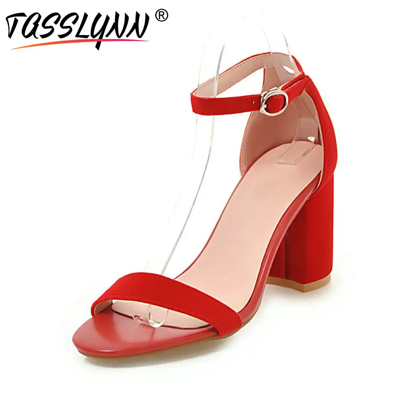 

TASSLYNN 2018 Women Sandals Concise Mixed Color PU Summer Shoes Elegant Square High Heels Office Lady Shoes Size 34-43