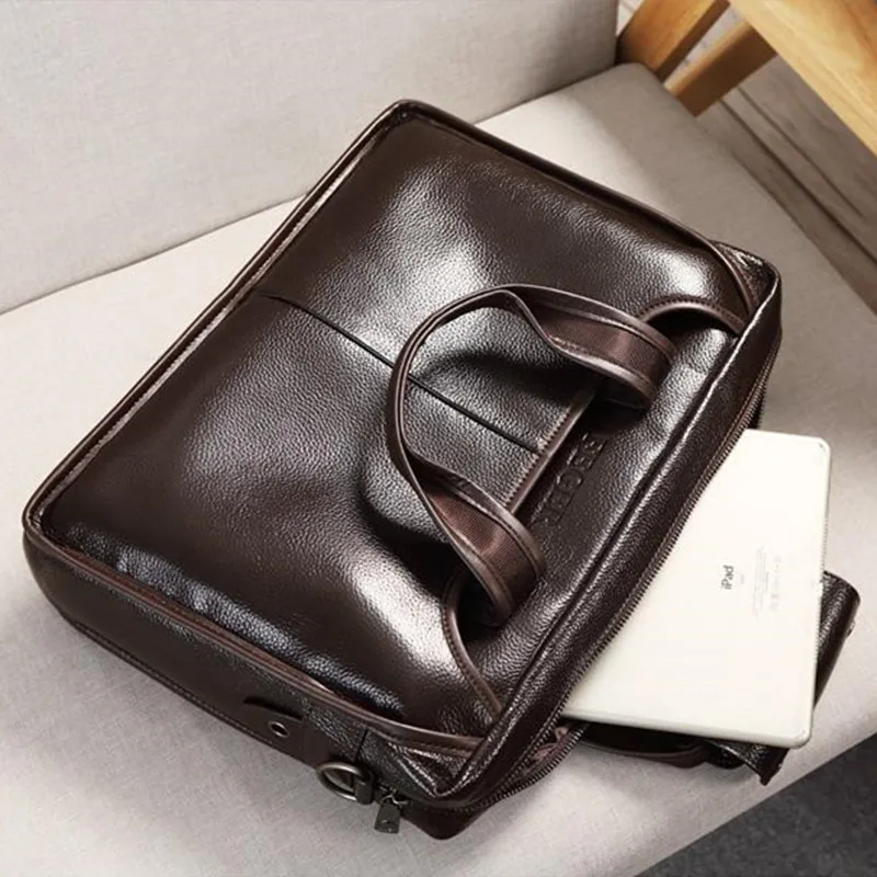 Новая модная мужская сумка из натуральной коровьей кожи портфель топ брендовый