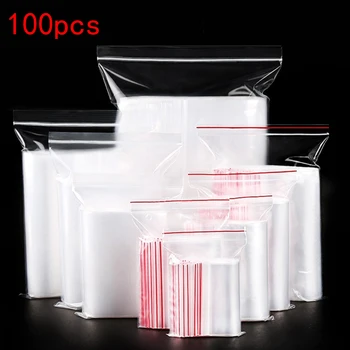 

100pcs/lot Transparent Bag Reusable Transparent Jewelry / Food Storage Bag Kitchen Bag Transparent Zipper Bag