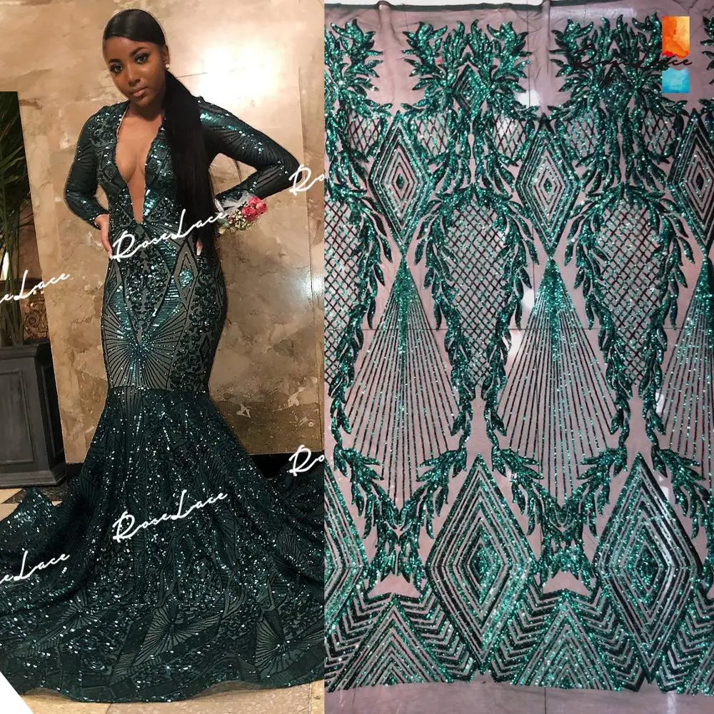 

Green Sequins African Net Lace Fabric 2019 New Nigerian Sequined Embroidered Mesh Wedding Bride Dresses Laces Sewing Net Fabrics