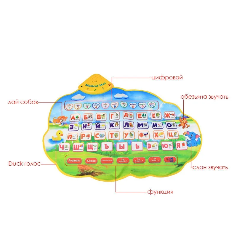 Русский обучающий коврик, Игровой музыкальный коврик с алфавитом, детский игровой коврик с изображением животных, обучающий детский игровой ковер, подарок