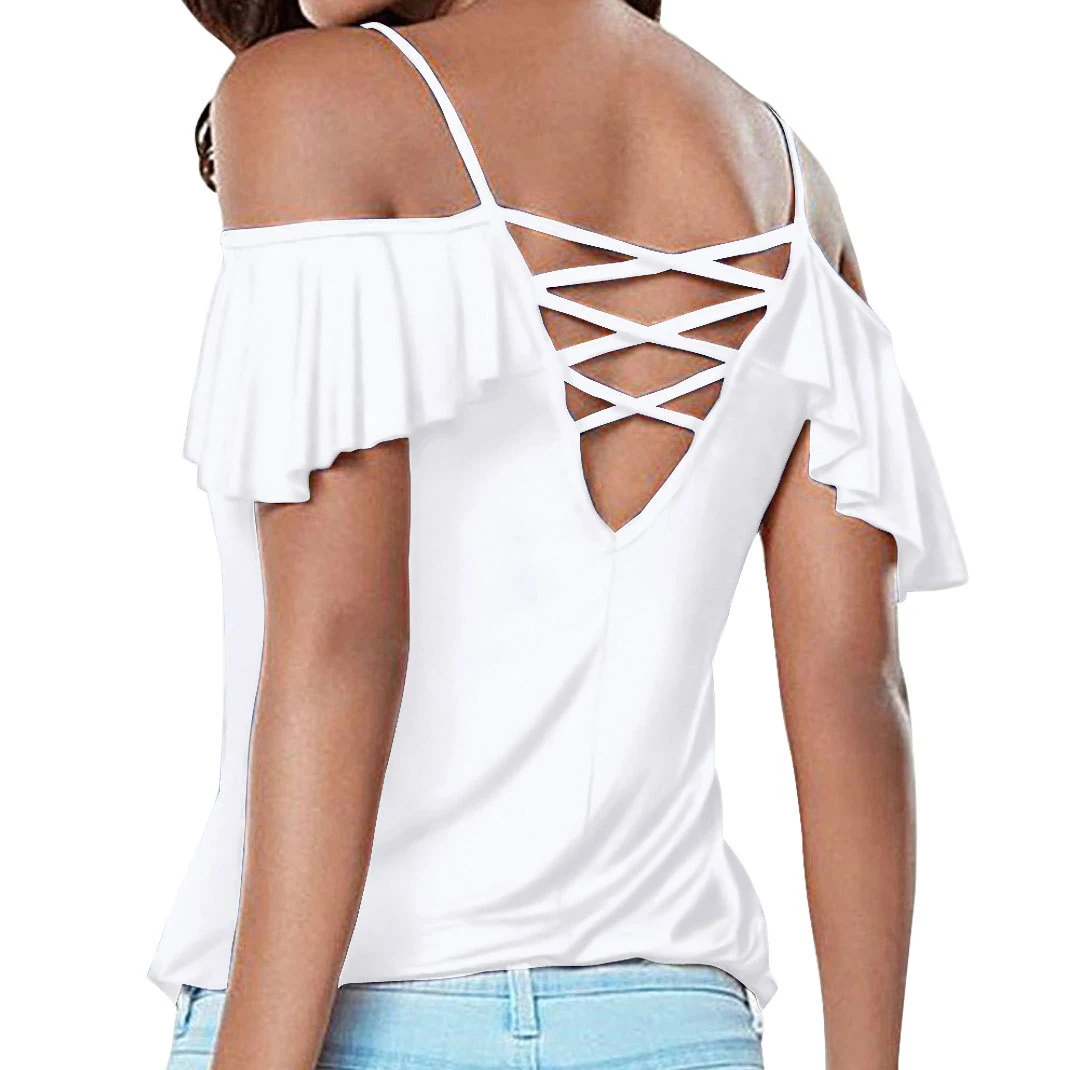 Spaghetti Strap Cross Back Backless Summer Women Blouse