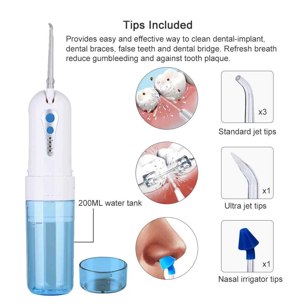 5 насадок портативный складной ирригатор для полости рта 4 функции электрический usb зарядка воды зубная нить ирригация нить для мытья носа 200 мл