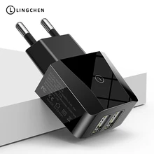 

LINGCHEN Dual USB Charger EU Plug 2 Ports Fast Travel Charging 2A USB Wall Adapter for iPhone For Samsung Mobile Phone Charger