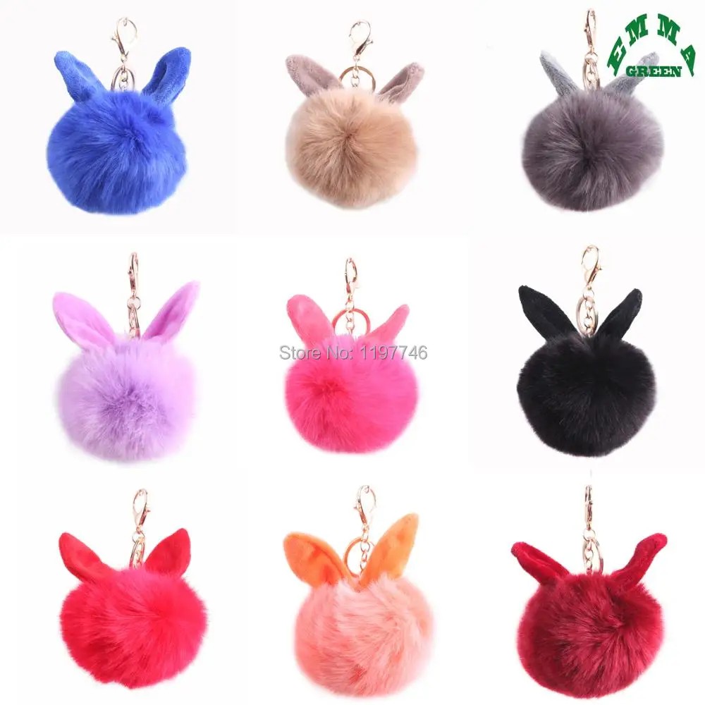 

Bunny Head Round Ball Keychain Cute Key Chain big 8CM Rabbit Fur Ball Pro Plush Key Ring Holder Women Bag Charm Car Keyring