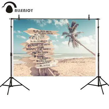 

Allenjoy photography background blue sky Beach sea Coconut tree Wooden signage Custom text wedding landscape backdrop photocall
