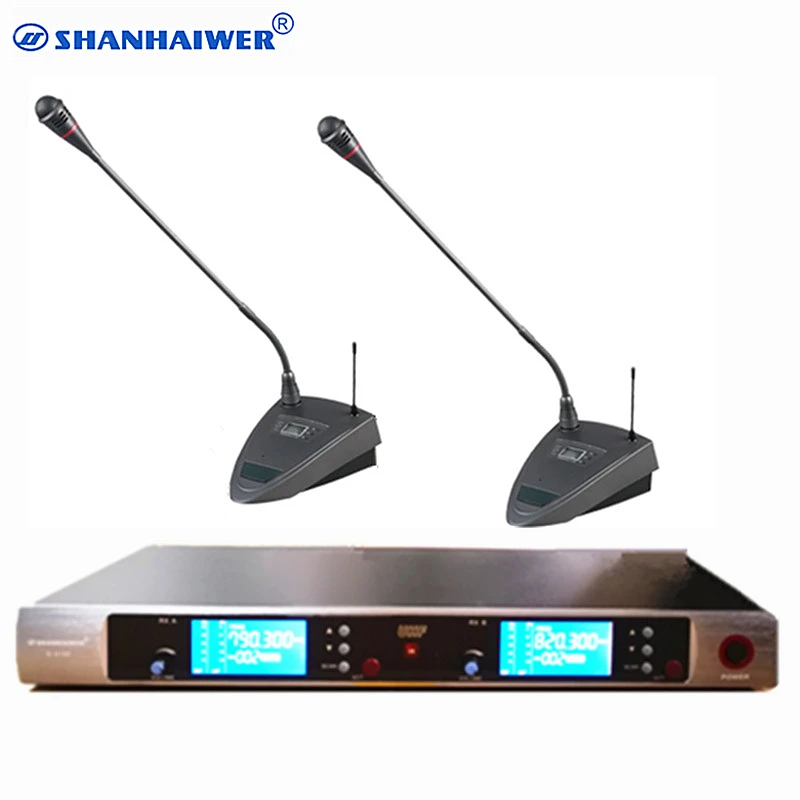 

UHF 2*100 channel Dual channel professional meeting conference Wireless microphone IR paring flexible cordless goose neck mike