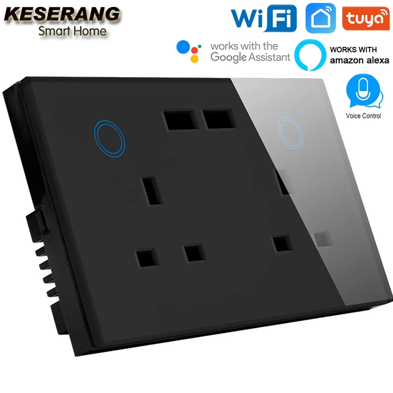 

KESERANG Smart Life WIFI Socket UK,Double USB 2.0 Port Plug,3 Pin Double WIFI Smart Socket for India,Work Google,Alexa,ITFTTT