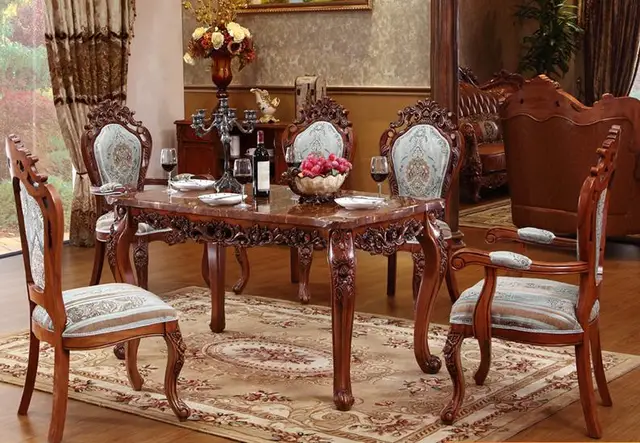 Elegant Dining Table Marble High Grade Solid Wood Carving Elegant Dining Table Marble High Grade Solid Wood Carving Rectangular Furniture