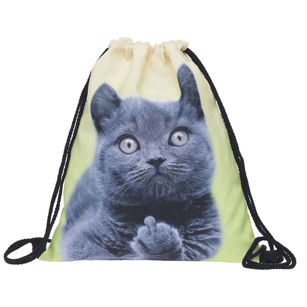 Fashion 3d Drawstring Printing cat women men Unisex Backpacks Bags shoes pouch pocket outdoor sports bag worek plecak sznurek er