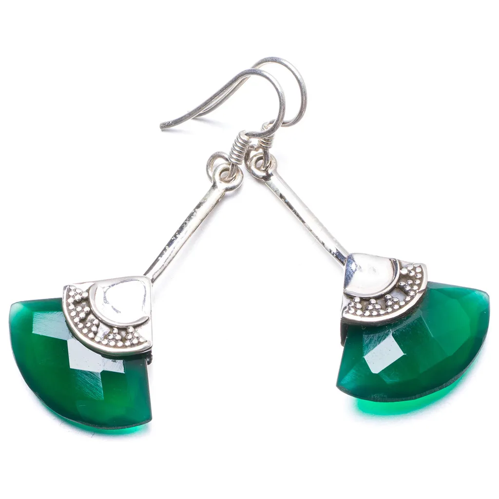 Natural Chrysoprase Handmade Unique 925 Sterling Silver Earrings 1 3/4&quot Y2279 | Украшения и аксессуары