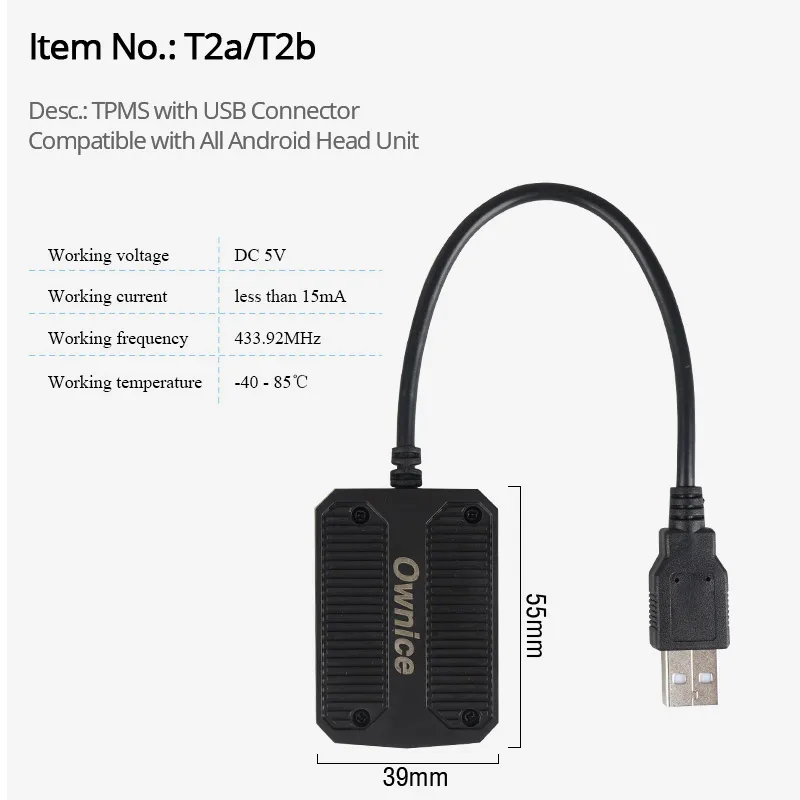 Online Ownice USB Android TPMS Monitor de presión de neumáticos Android navegación Android control de presión sistema de alarma transmisión inalámbrica TPMS