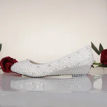 Brautjungfer Schuhe Weiß Elfenbein Perle Hochzeit Schuhe Mode Niedrigen Keilabsatz Brautschuhe Frühling Komfortable Abschlussball Tanzen Kleid Schuhe