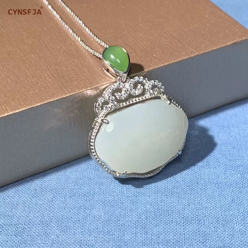 

Certified Natural Chinese Hetian White Jade Nephrite S925 Silver Inlaid Jade Pendant High Quality Wonderful Birthday Gifts